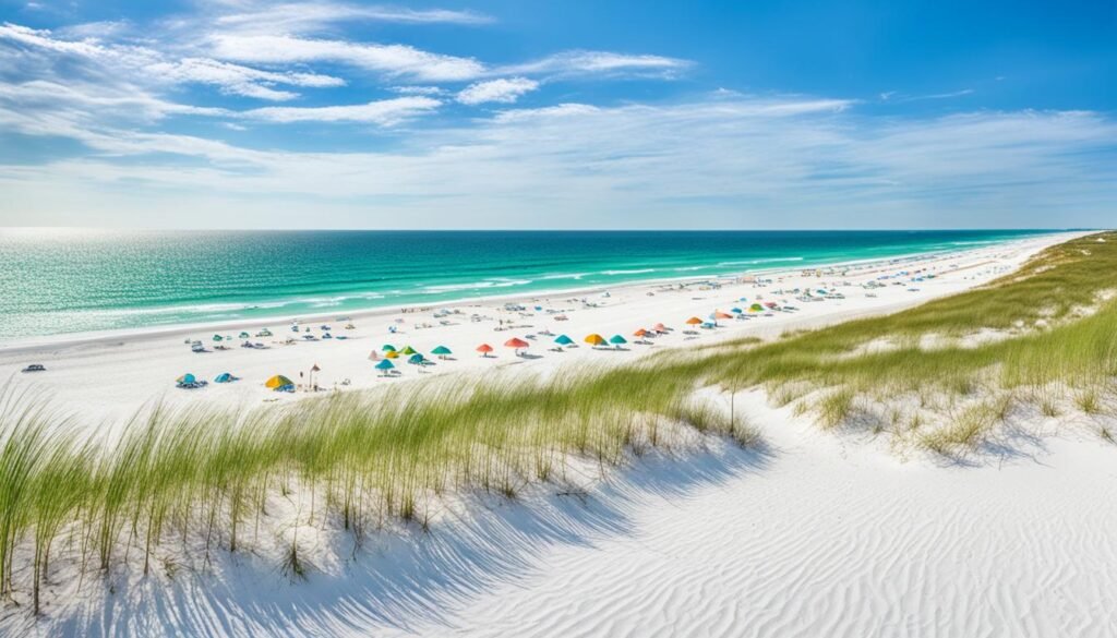 White sand beaches and emerald waters of the Gulf of Mexico